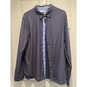 NAUTICAL Men's Navy Slim Fit Buttoned Dress Shirt Sz XL Gold Geometric Pattern